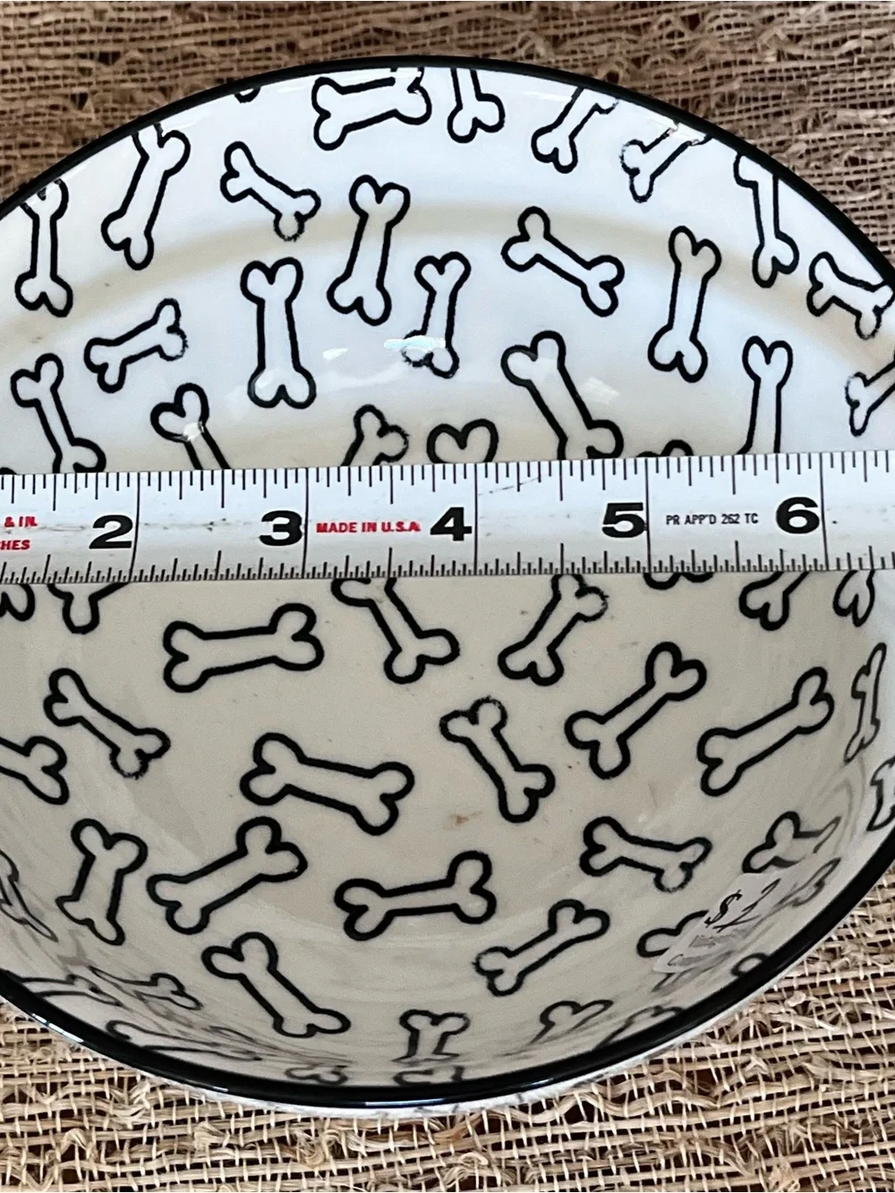 Dog Pattern Ceramic Pet Bowl - White and Black Prima Design 3 x 7”